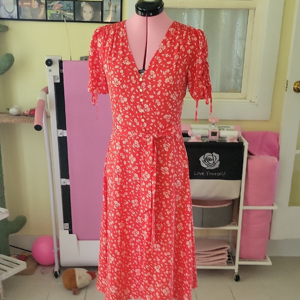 Lauren Ralph Lauren Red and White Floral Midi Dress